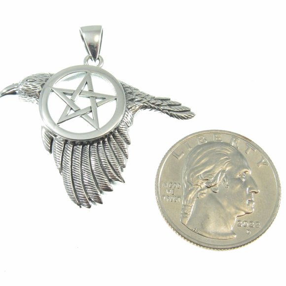Solid 925 Sterling Silver Raven the Star Pentacle Pendant by Peter Stone - Picture 2 of 5